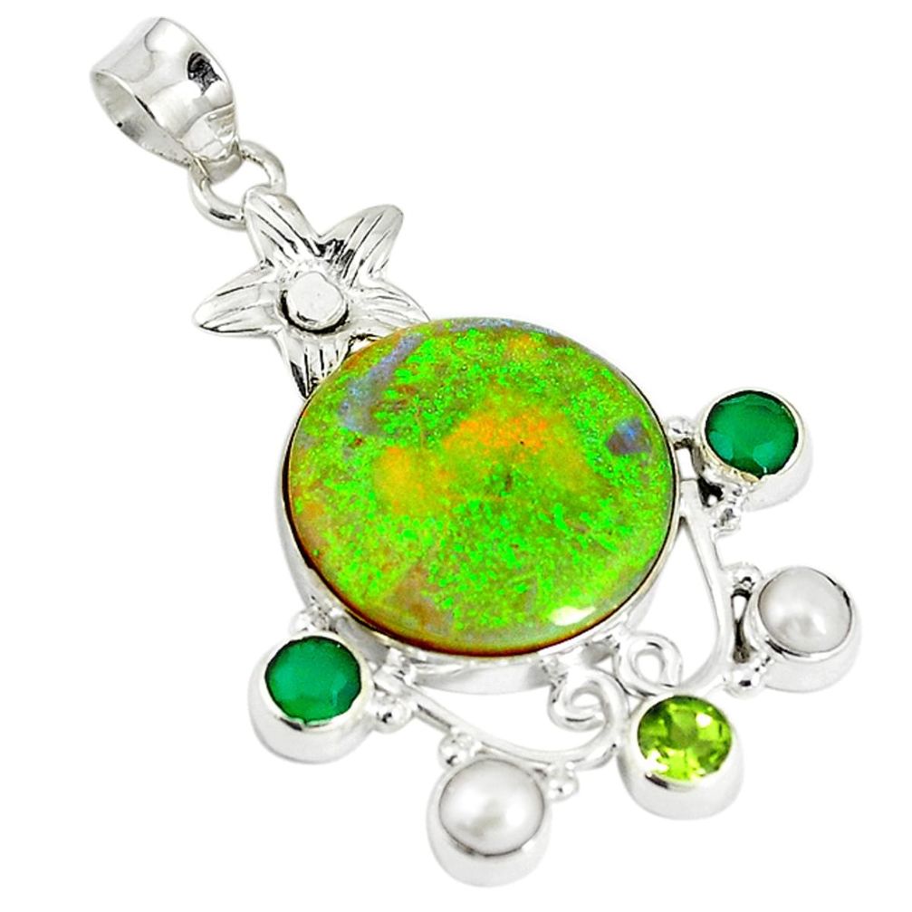 Multi color sterling opal chalcedony pearl 925 sterling silver pendant d17897