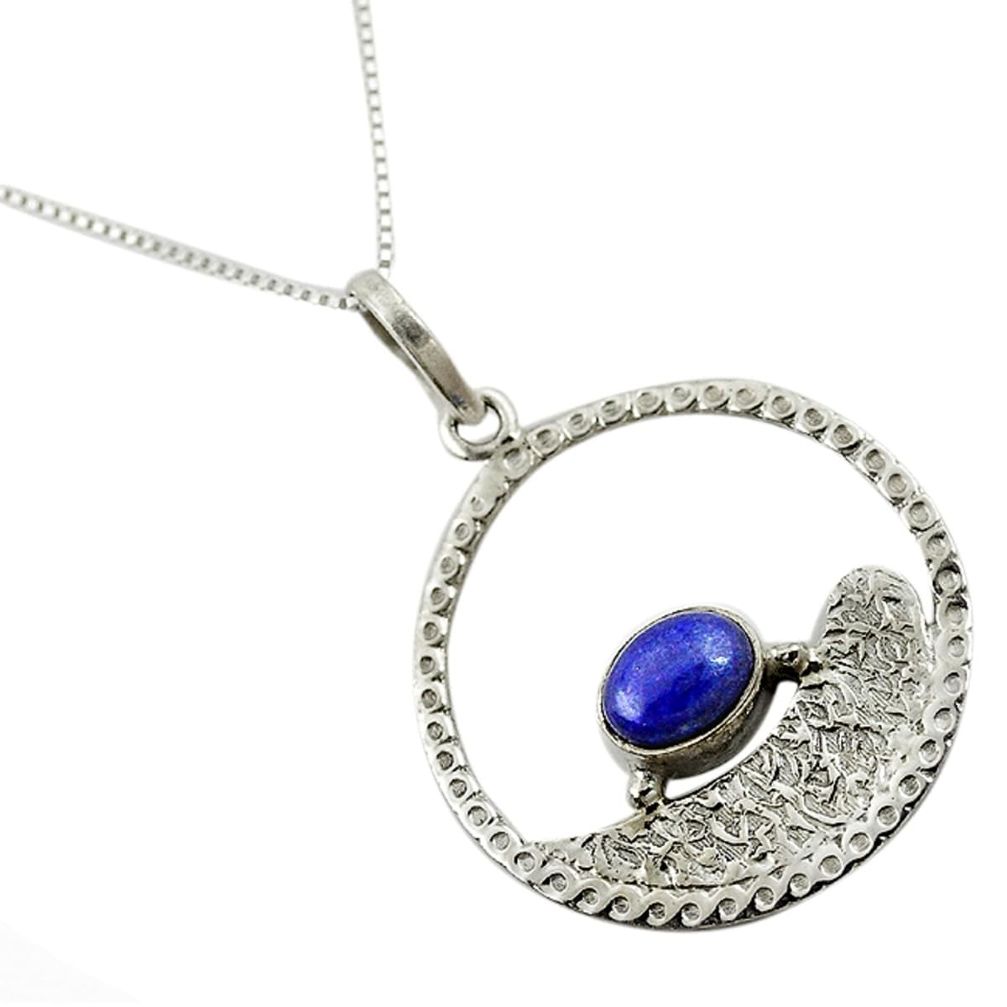 925 sterling silver natural blue lapis lazuli 18' chain pendant jewelry d17919