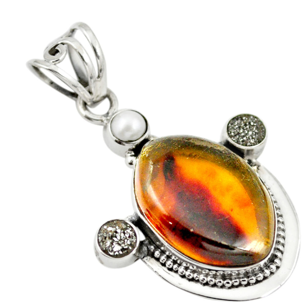 Natural green amber from colombia druzy pearl 925 silver pendant d18525