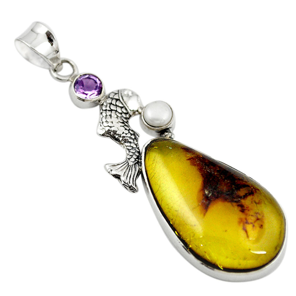 al green amber from colombia amethyst pearl pendant d18527