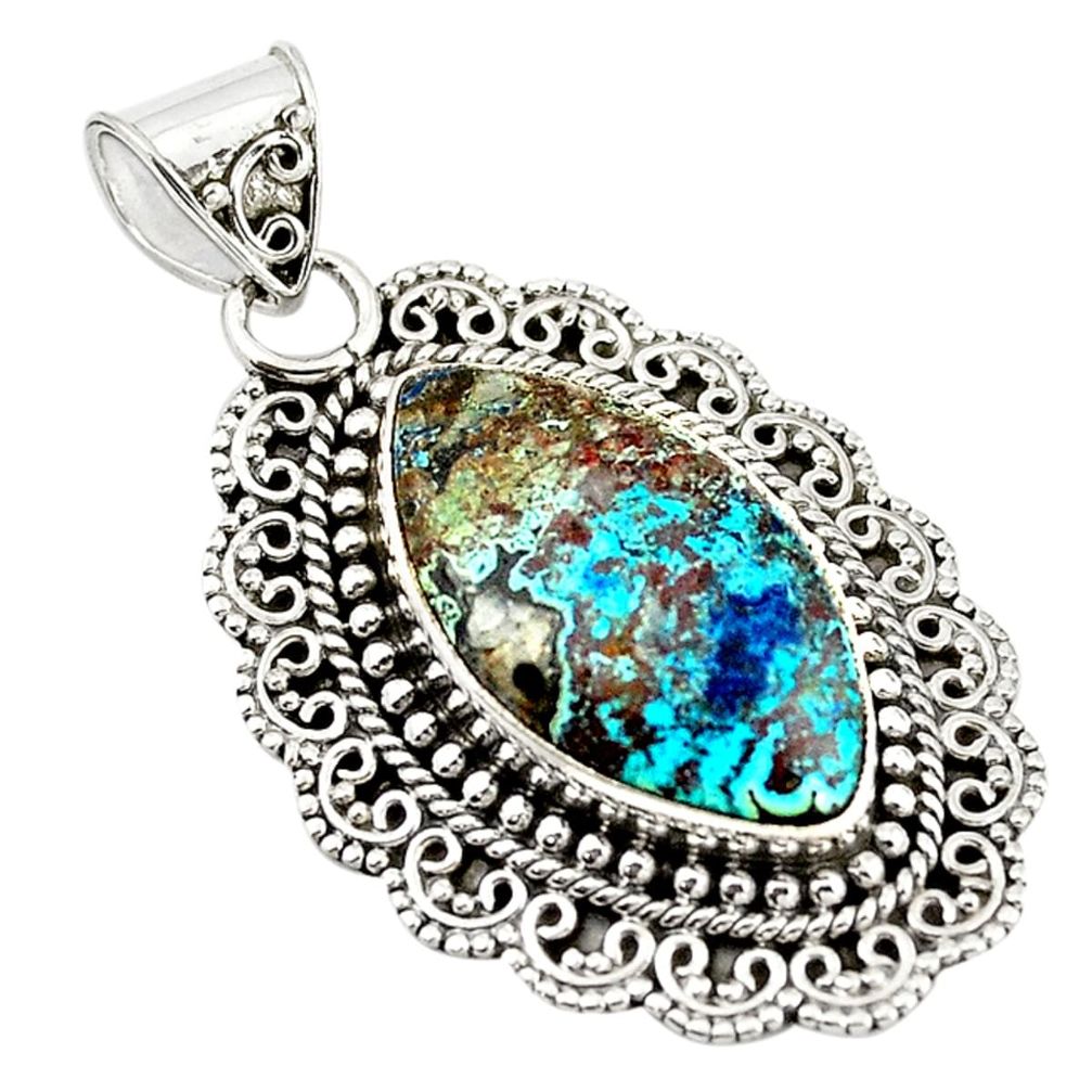 Natural blue shattuckite 925 sterling silver pendant jewelry d18543