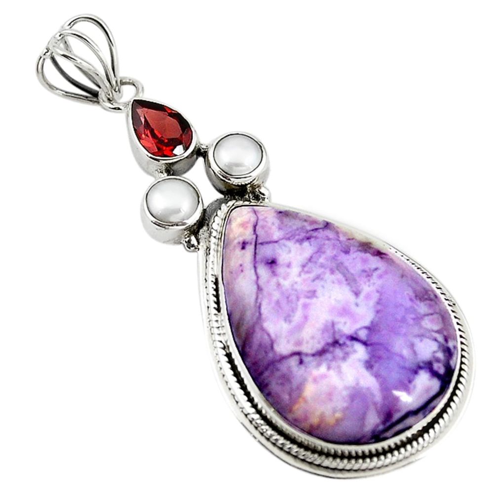 925 sterling silver natural purple tiffany stone red garnet pendant d18544