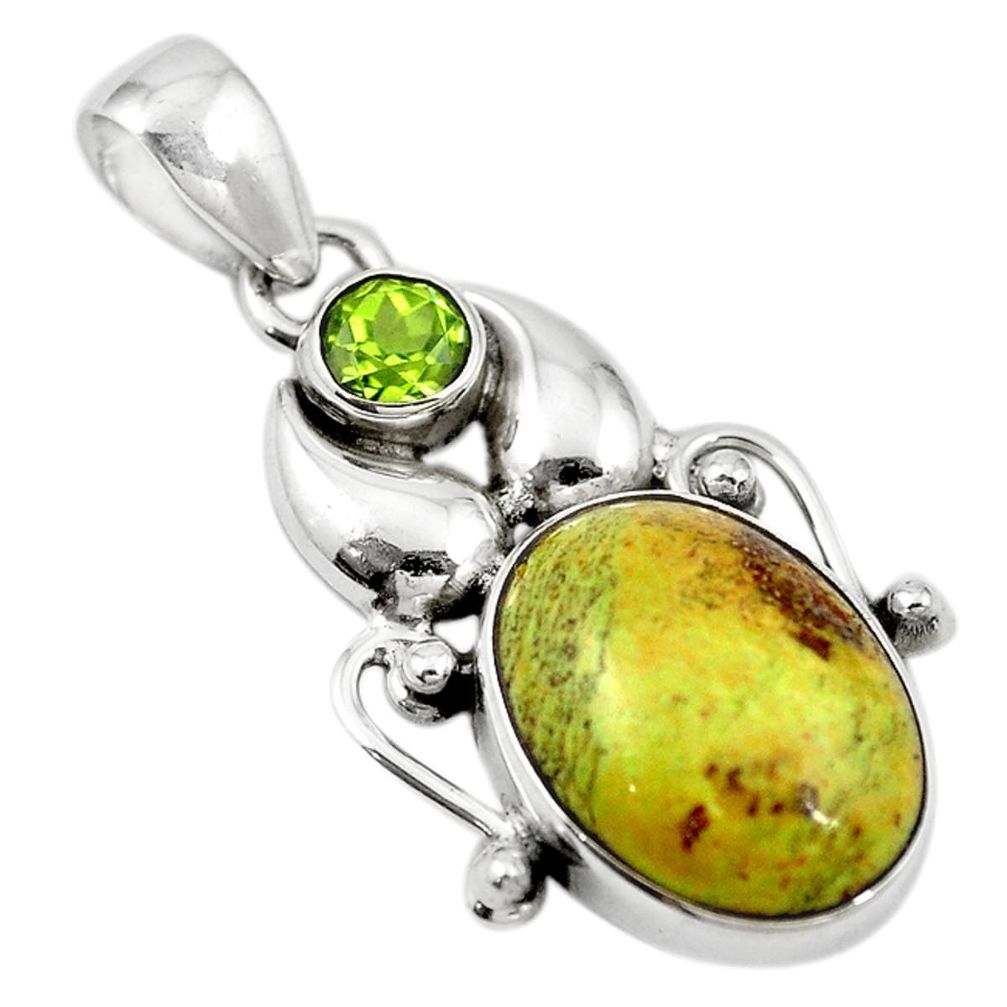 Natural green gaspeite peridot 925 sterling silver pendant jewelry d18571