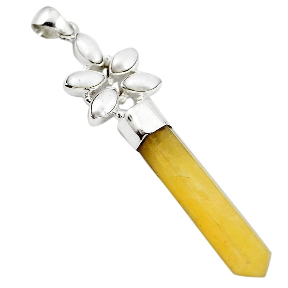 Natural yellow chalcedony pearl 925 sterling silver pendant d18581