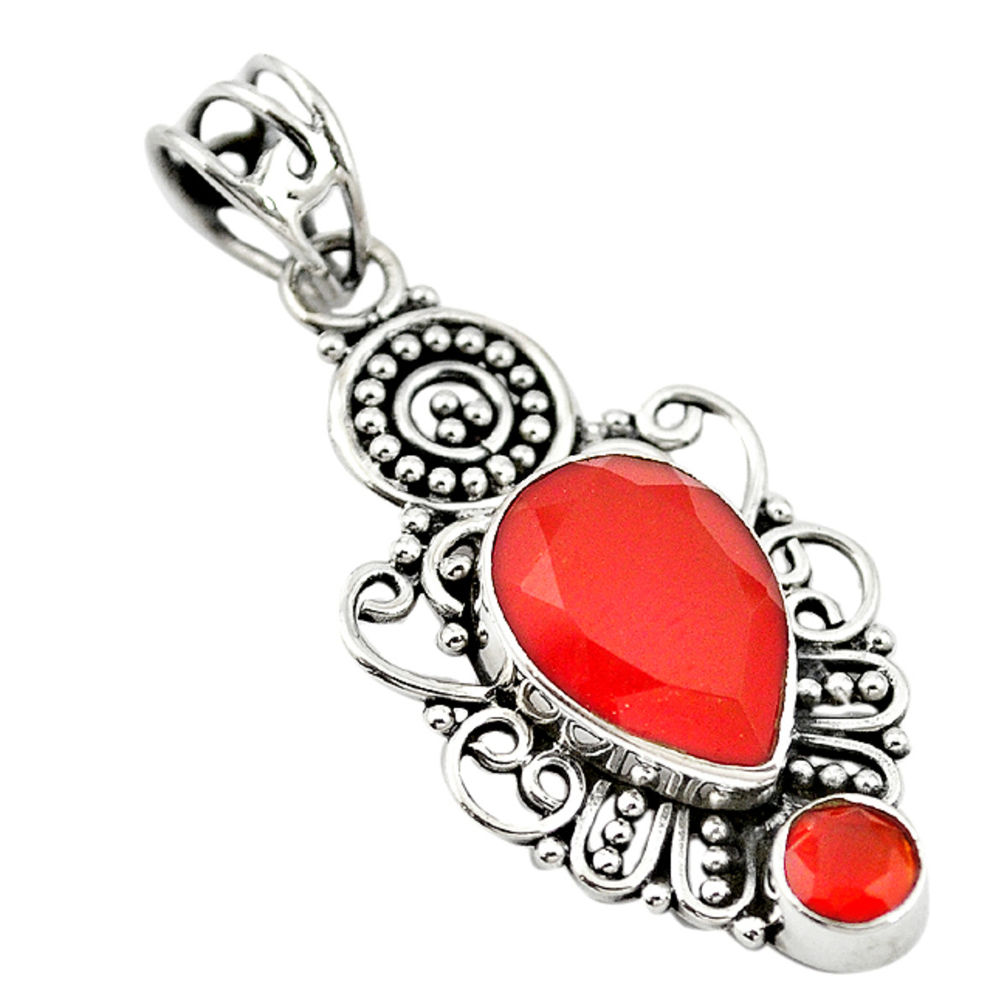 Natural orange cornelian (carnelian) 925 sterling silver pendant d18609