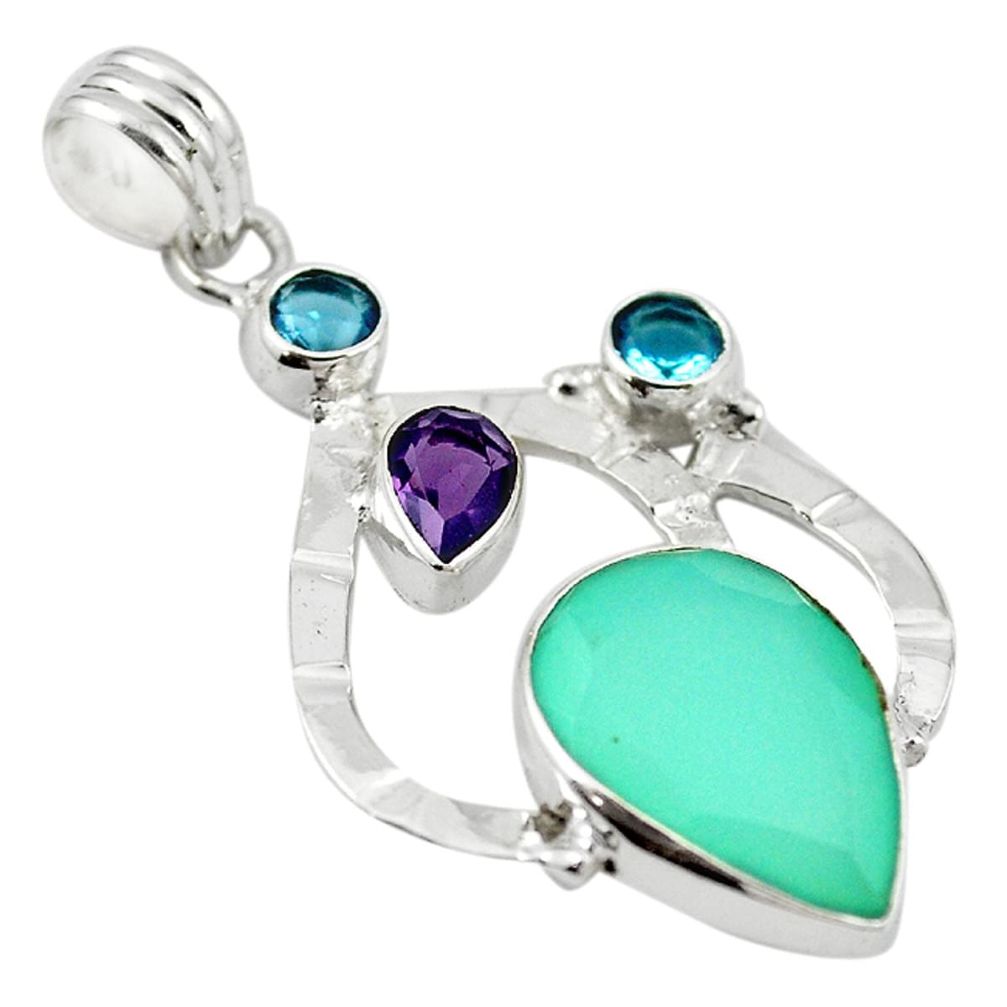 Natural aqua chalcedony amethyst topaz 925 sterling silver pendant d18611