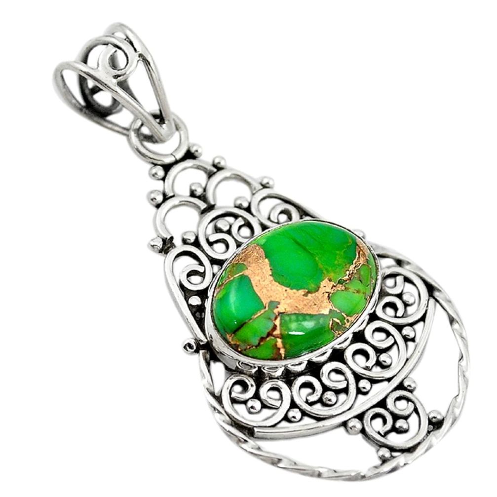 Green copper turquoise 925 sterling silver pendant jewelry d18619