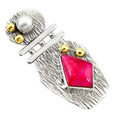 Victorian natural red ruby pearl 925 silver two tone pendant jewelry d18655
