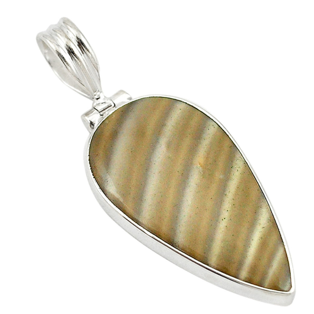 Natural grey striped flint ohio 925 sterling silver pendant jewelry d18661
