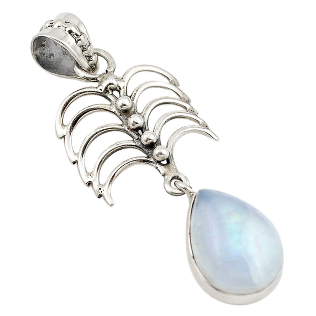 Natural rainbow moonstone 925 sterling silver pendant jewelry d18673