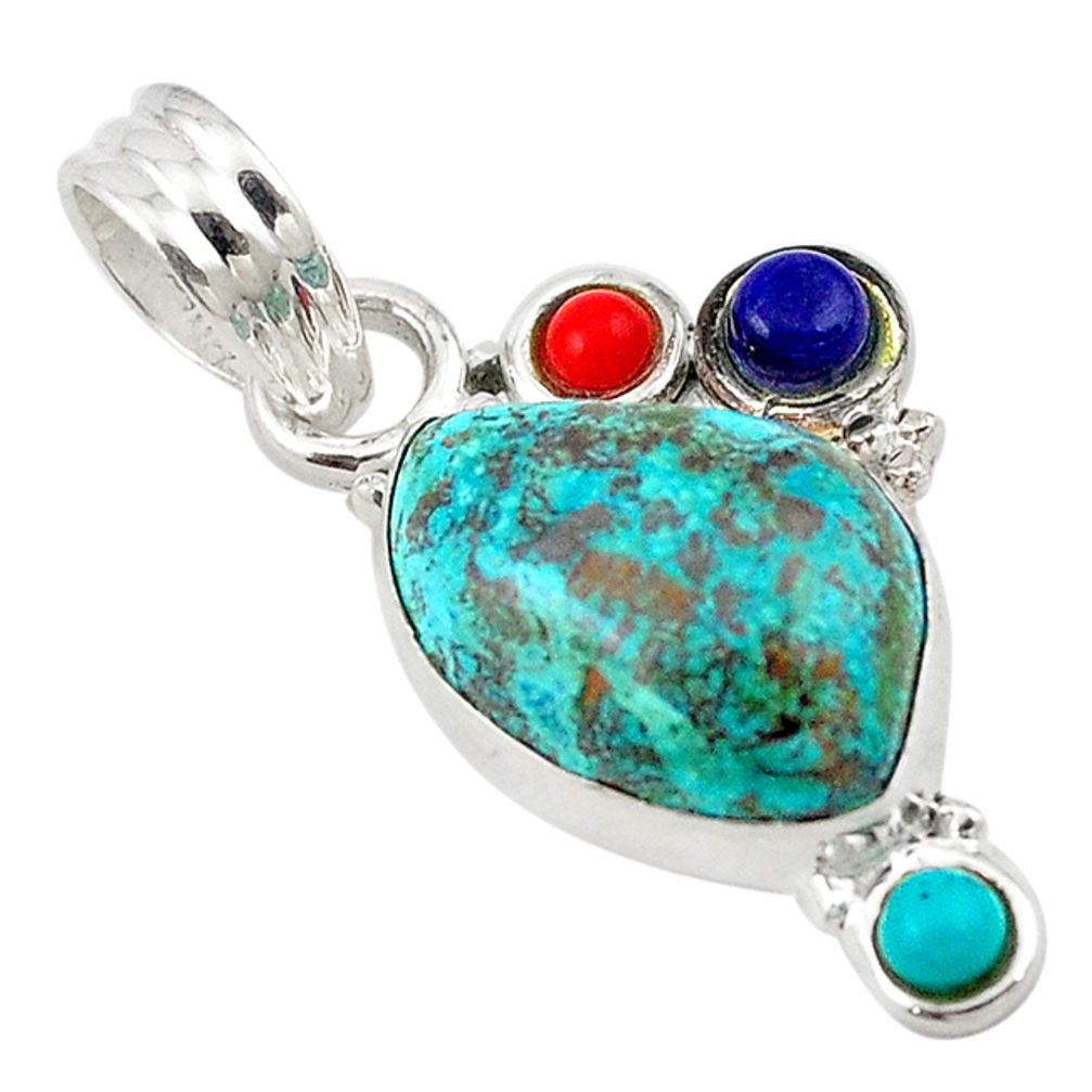 925 sterling silver natural blue chrysocolla turquoise pendant jewelry d18677