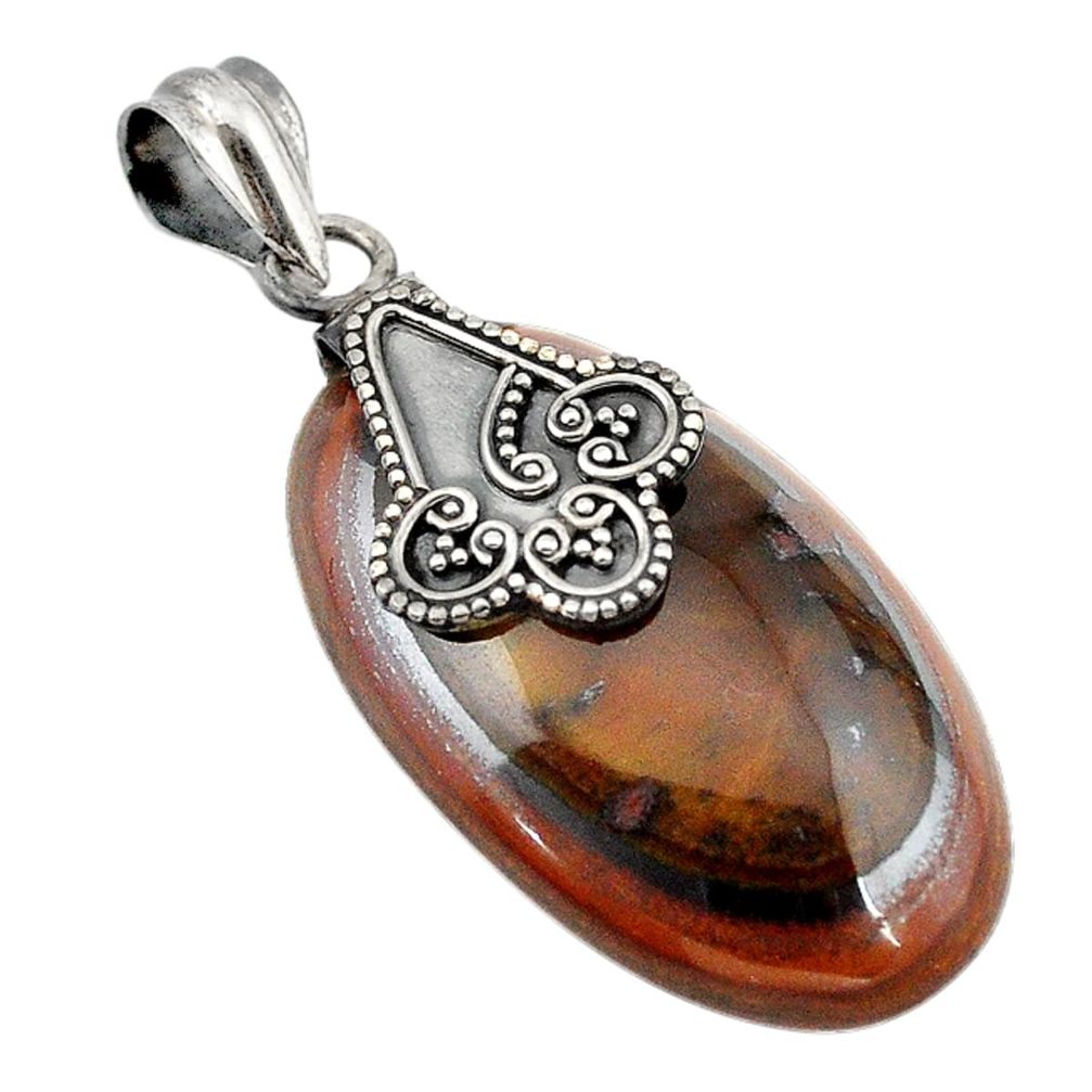 Natural brown tiger's hawks eye 925 sterling silver pendant jewelry d18712