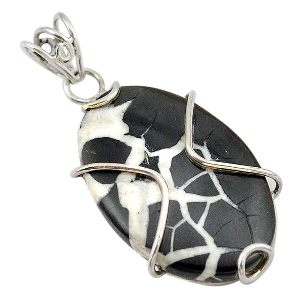 925 sterling silver natural black septarian gonads pendant jewelry d18718