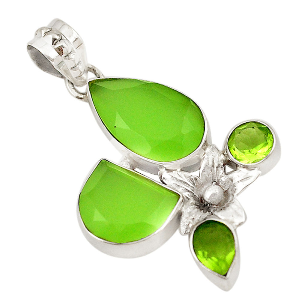 925 sterling silver natural green chalcedony peridot pendant jewelry d18731