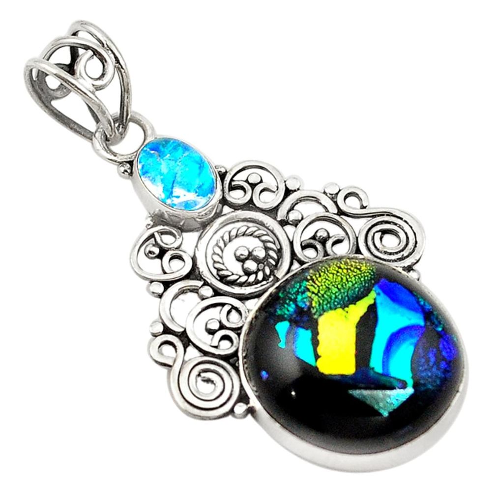 Multi color dichroic glass 925 sterling silver pendant jewelry d18746