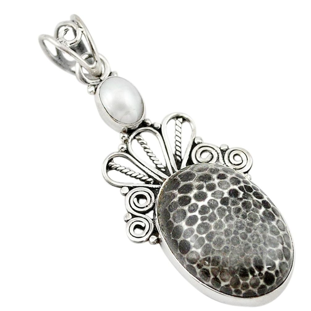 925 silver natural black stingray coral from alaska pearl pendant d18776