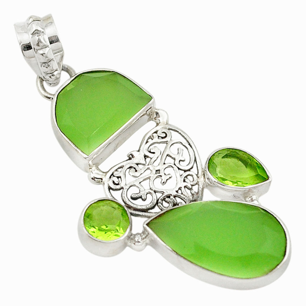 Natural green chalcedony peridot 925 sterling silver pendant jewelry d18777