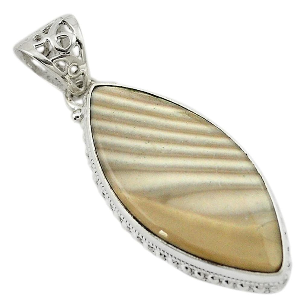 Natural grey striped flint ohio 925 sterling silver pendant jewelry d18802