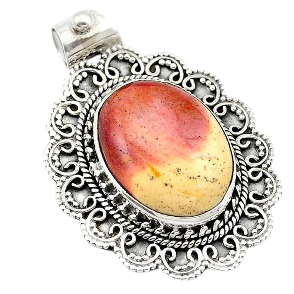 Natural brown mookaite 925 sterling silver pendant jewelry d18807