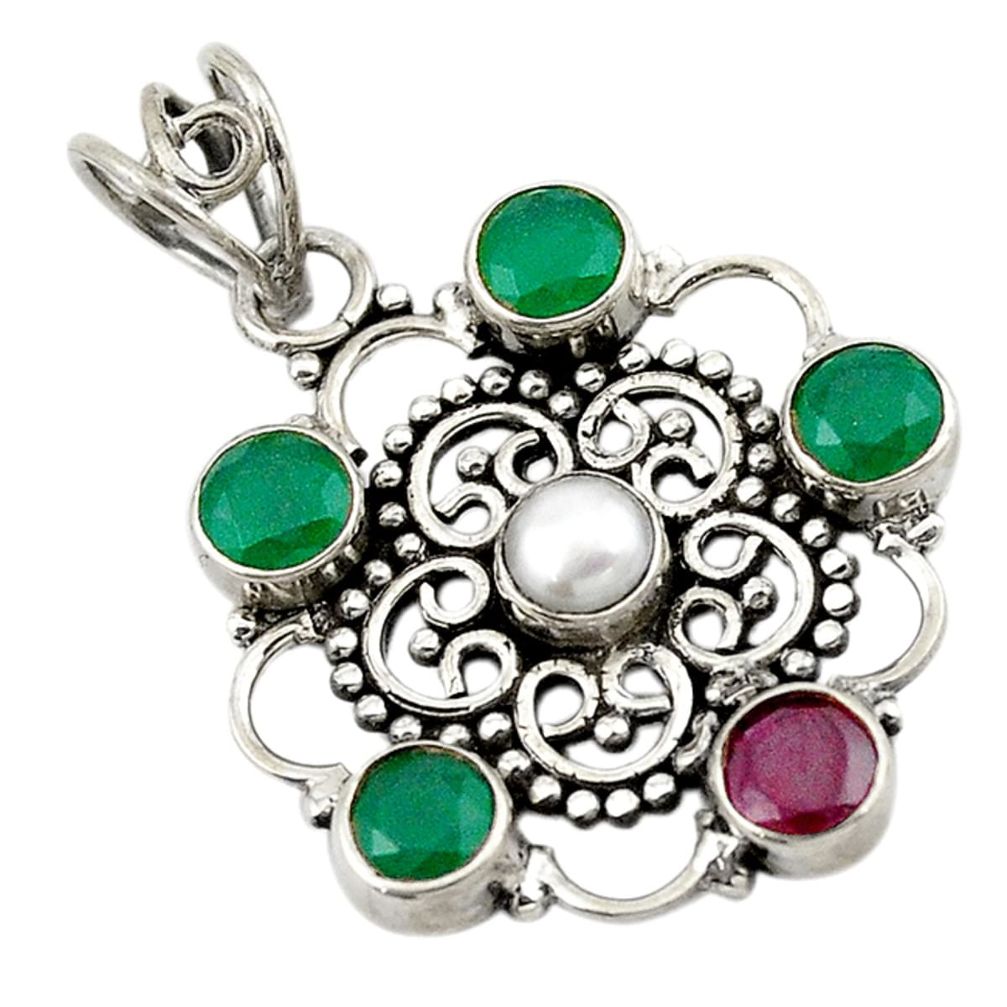 Green emerald red ruby quartz 925 sterling silver pendant jewelry d18829