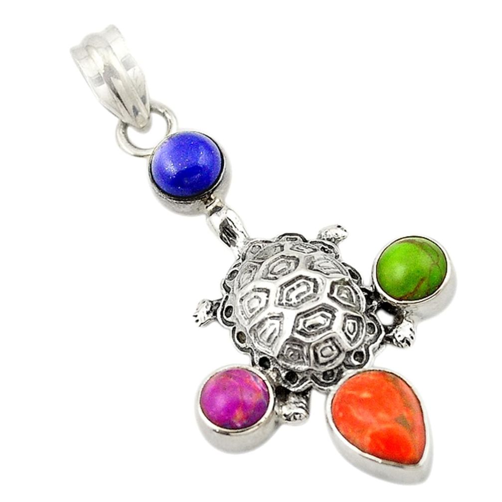 Multi color copper turquoise 925 sterling silver turtle pendant jewelry d18833