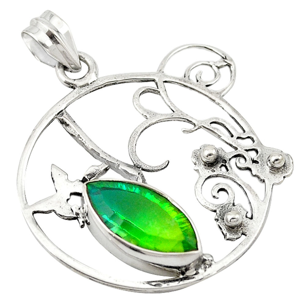 925 sterling silver green tourmaline (lab) marquise pendant jewelry d19116