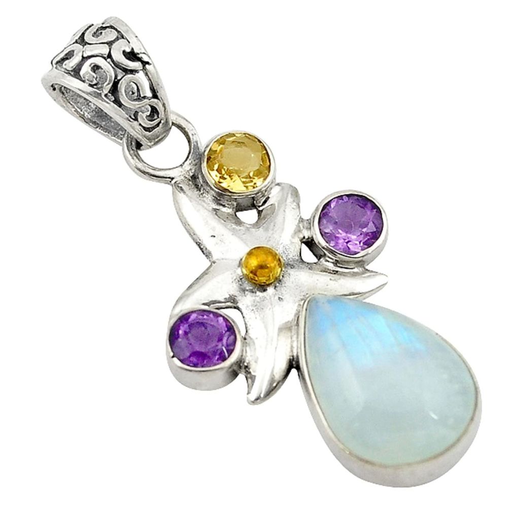 925 silver natural rainbow moonstone amethyst citrine star fish pendant d19153