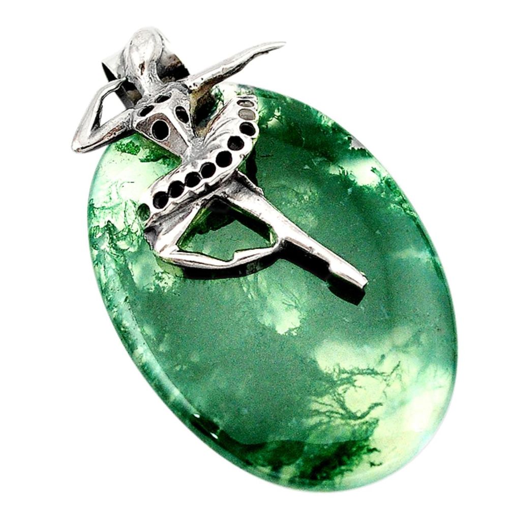 Natural green moss agate 925 sterling silver pendant jewelry d19202