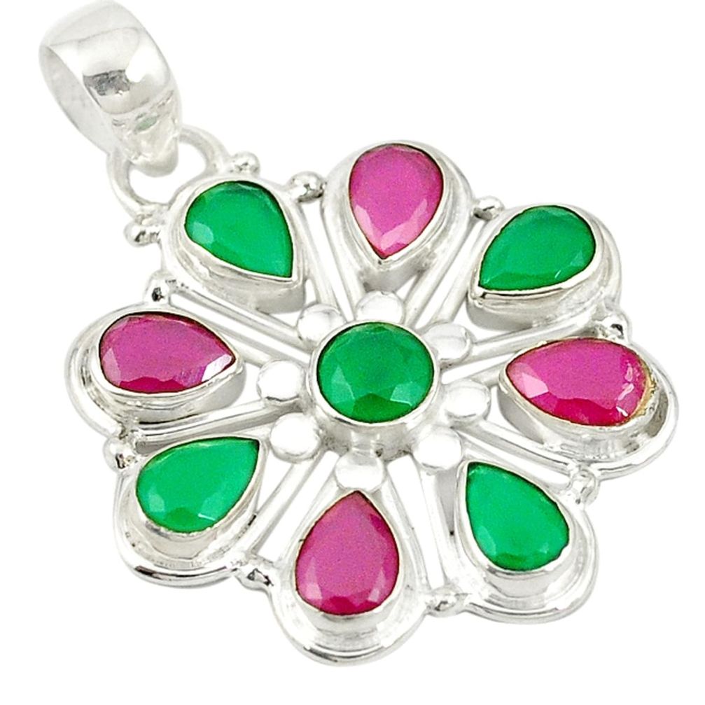 Green emerald red ruby quartz 925 sterling silver pendant jewelry d19225