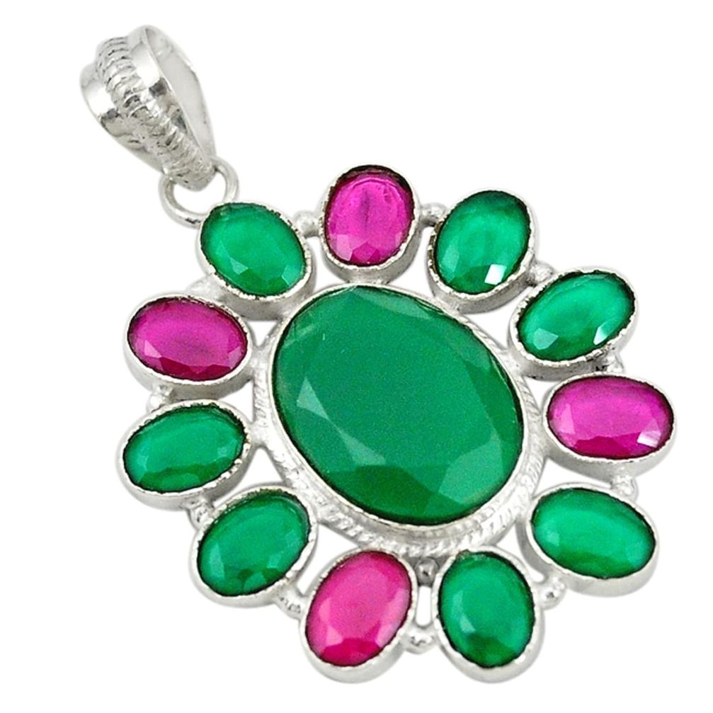 Green emerald red ruby quartz 925 sterling silver pendant d19245