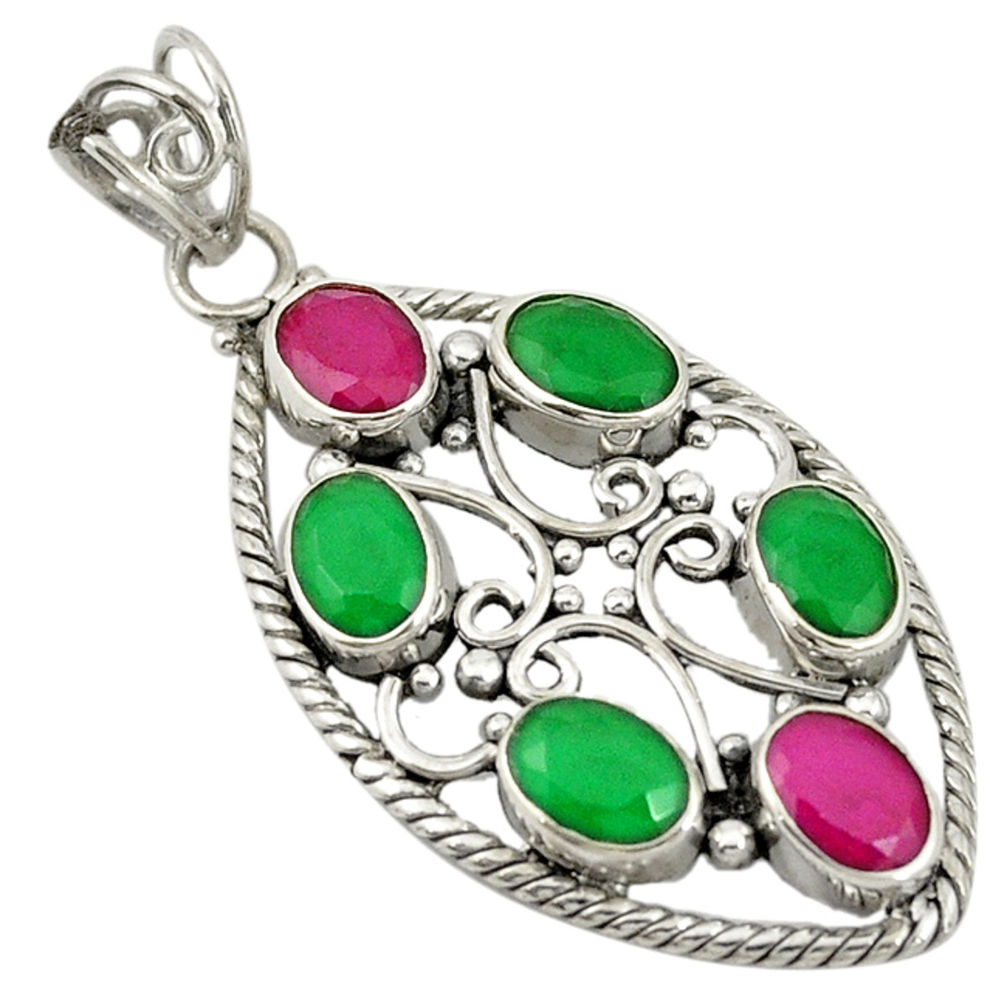 Green emerald red ruby quartz 925 sterling silver pendant jewelry d19287