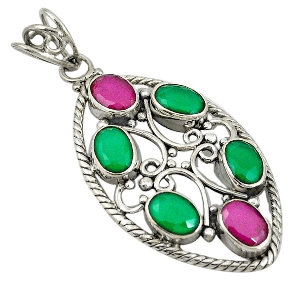 Green emerald red ruby quartz 925 sterling silver pendant jewelry d19298