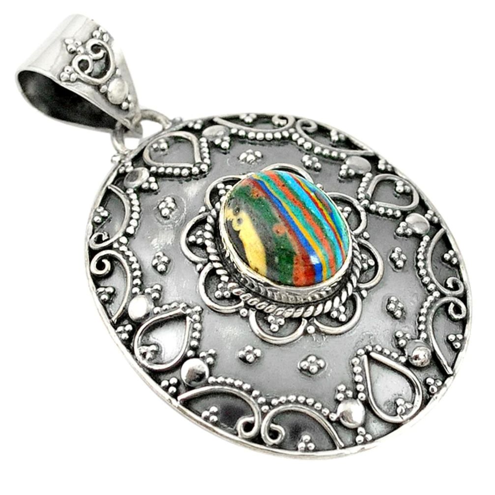 925 sterling silver natural multi color rainbow calsilica pendant jewelry d19305