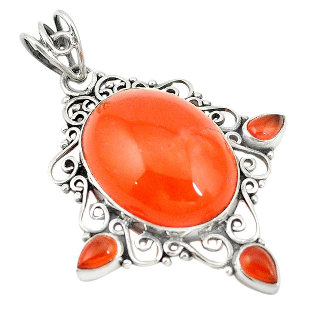 Natural orange cornelian (carnelian) 925 sterling silver pendant d19313