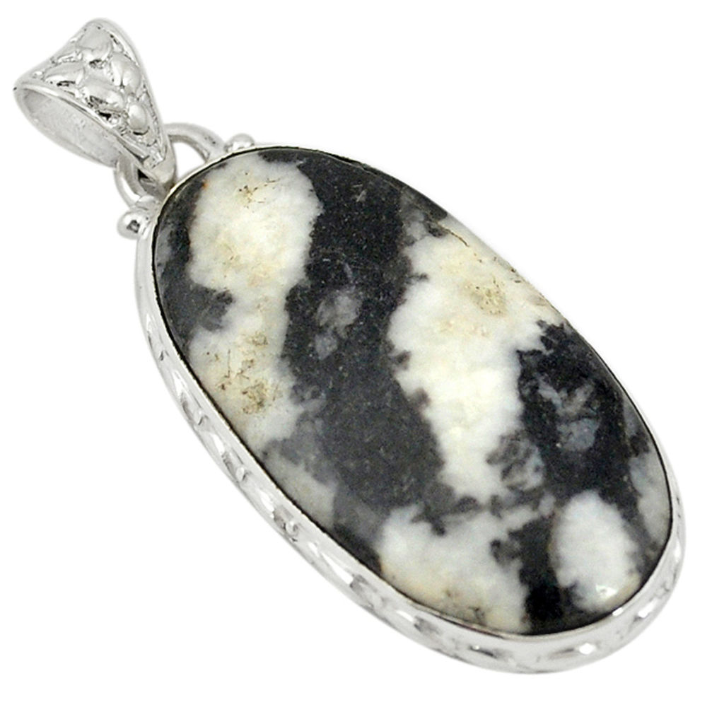 Natural white zebra jasper 925 sterling silver pendant jewelry d19340