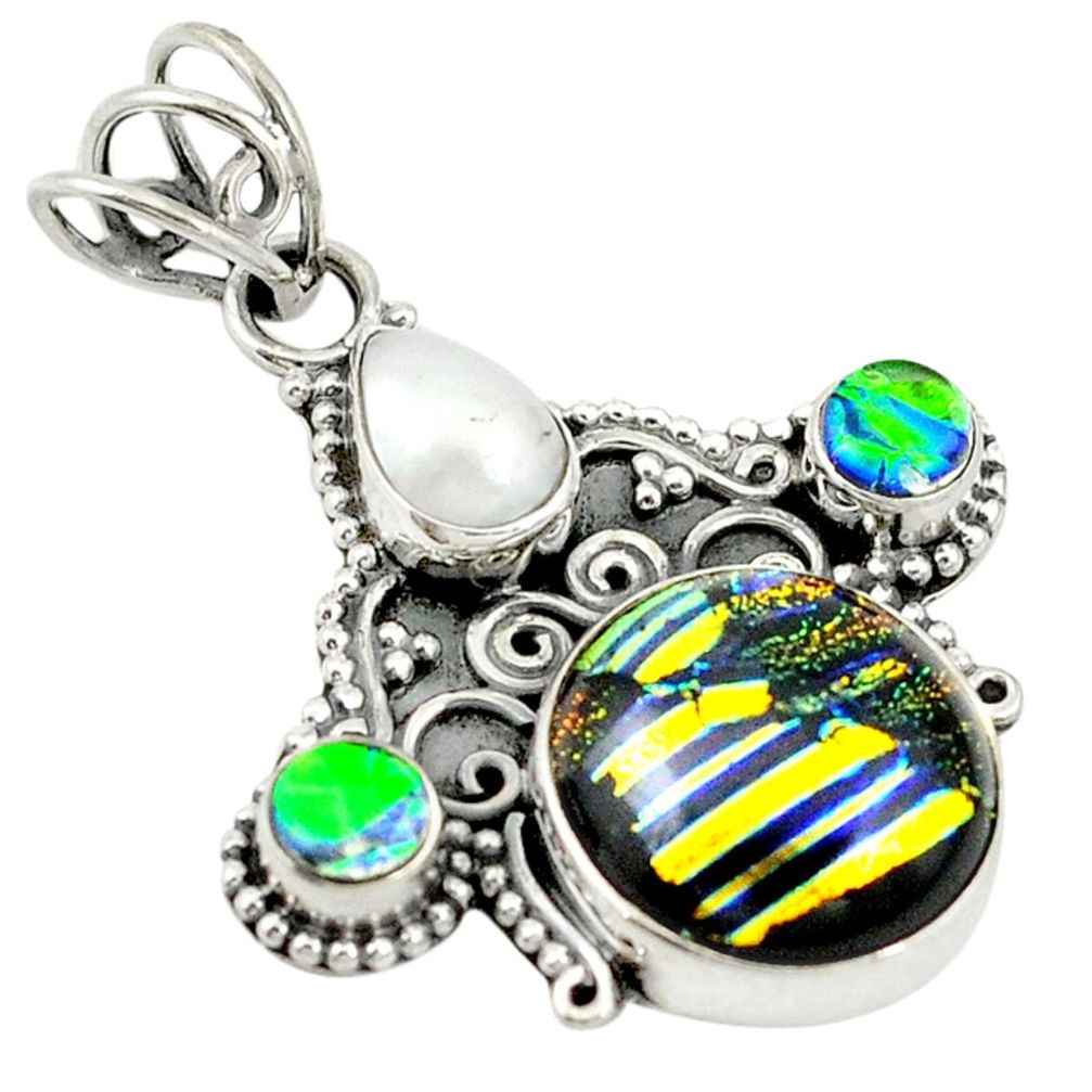 Multi color dichroic glass pearl 925 sterling silver pendant jewelry d19341