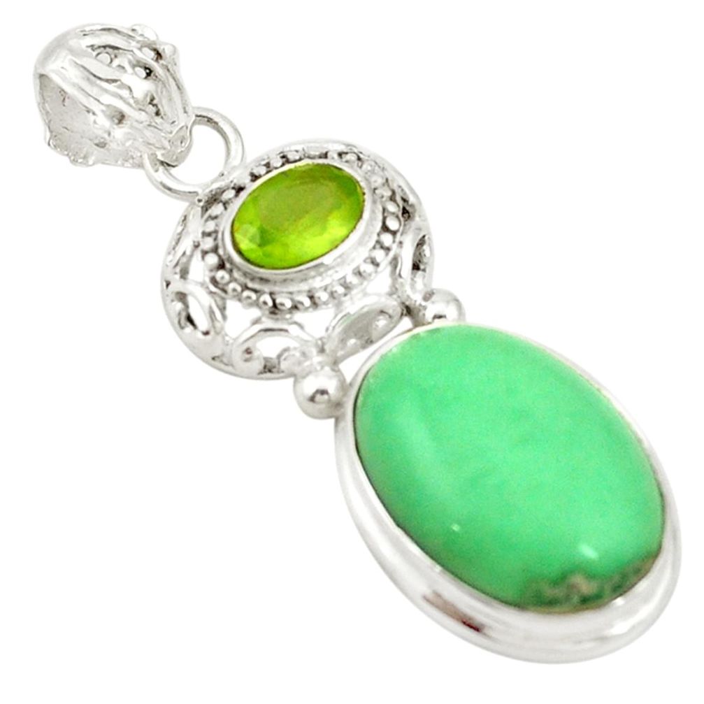 Natural green variscite peridot 925 sterling silver pendant jewelry d19387