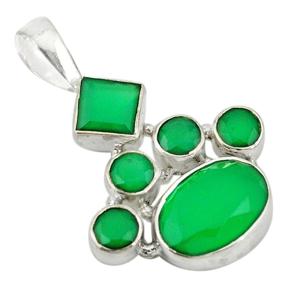 Natural green chalcedony 925 sterling silver pendant jewelry d19446