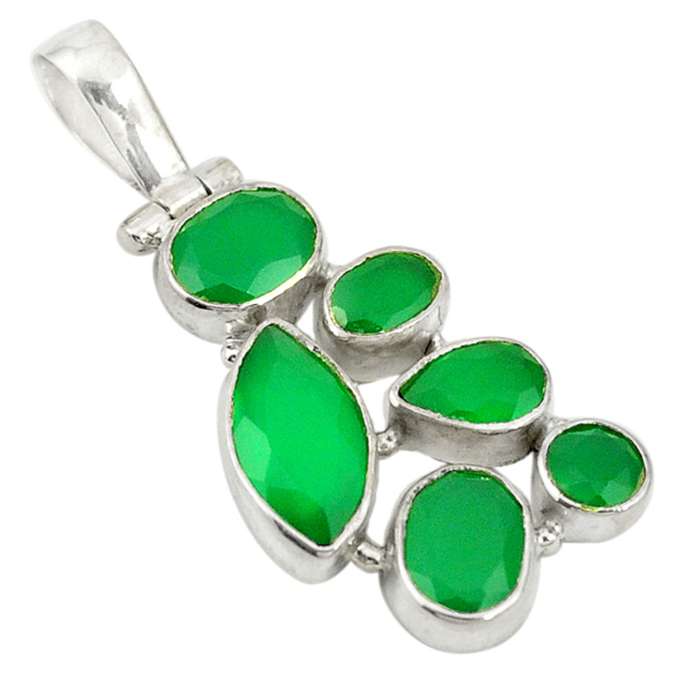 Natural green chalcedony 925 sterling silver pendant jewelry d19460