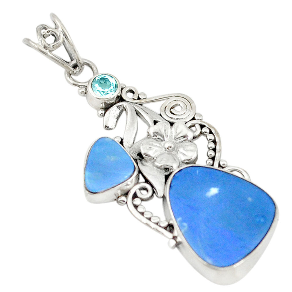 Natural blue doublet opal australian topaz 925 silver pendant d19468