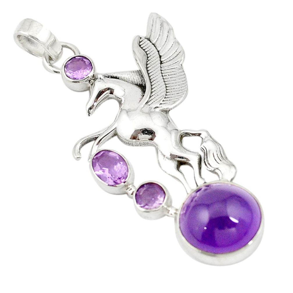 Natural purple amethyst 925 sterling silver horse pendant jewelry d19469