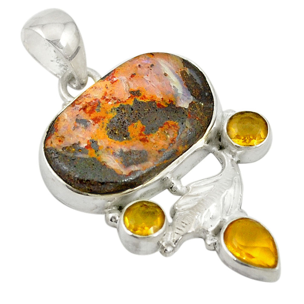 Natural brown boulder opal citrine 925 sterling silver pendant d19486