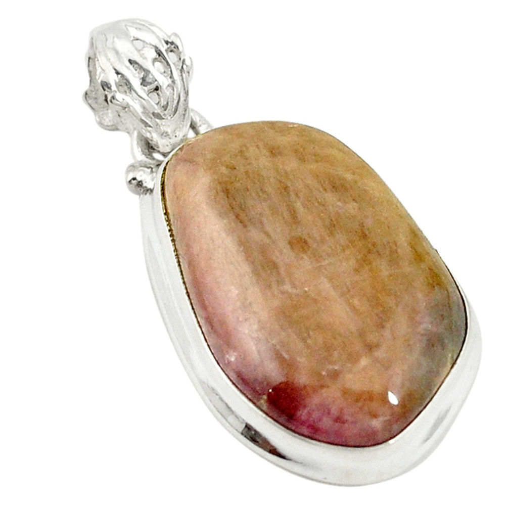 Natural pink bio tourmaline 925 sterling silver pendant jewelry d19543