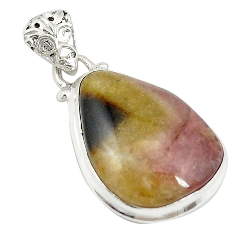 925 sterling silver natural pink bio tourmaline pear pendant jewelry d19556