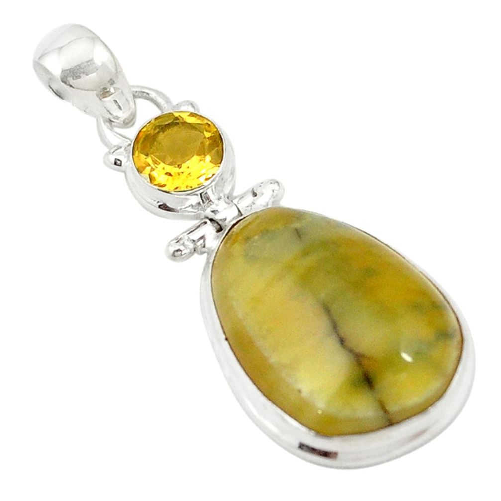 Natural yellow opal citrine 925 sterling silver pendant jewelry d19559