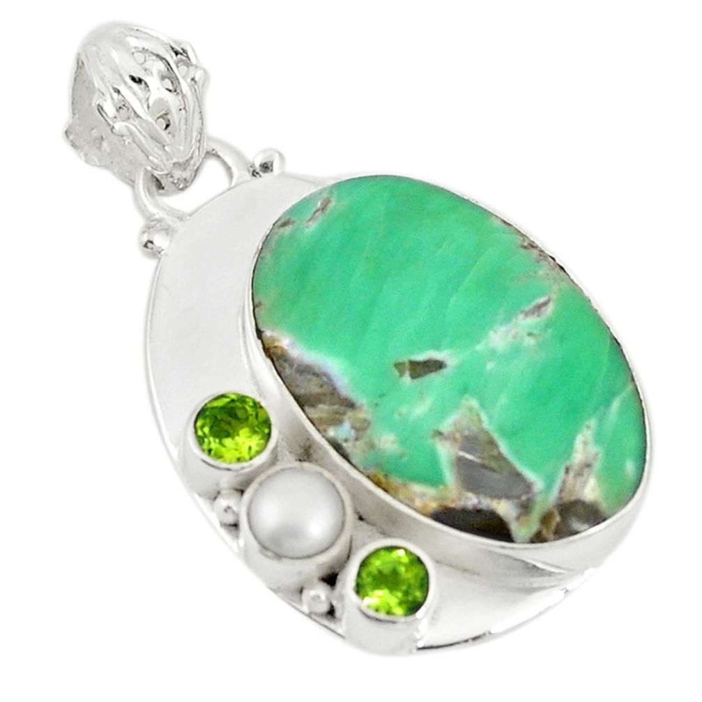 925 sterling silver natural green variscite peridot pearl pendant d19573