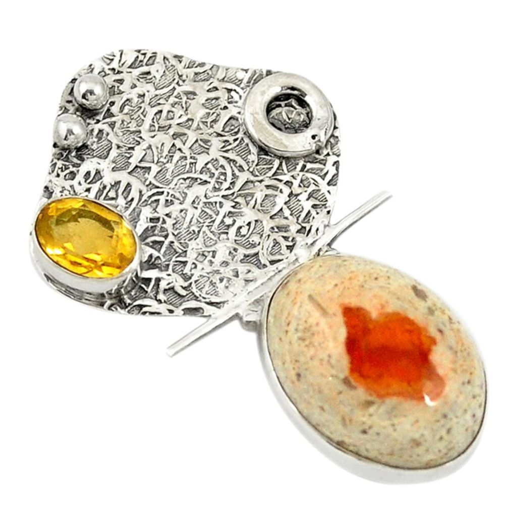 Natural multi color mexican fire opal citrine 925 silver pendant d19604