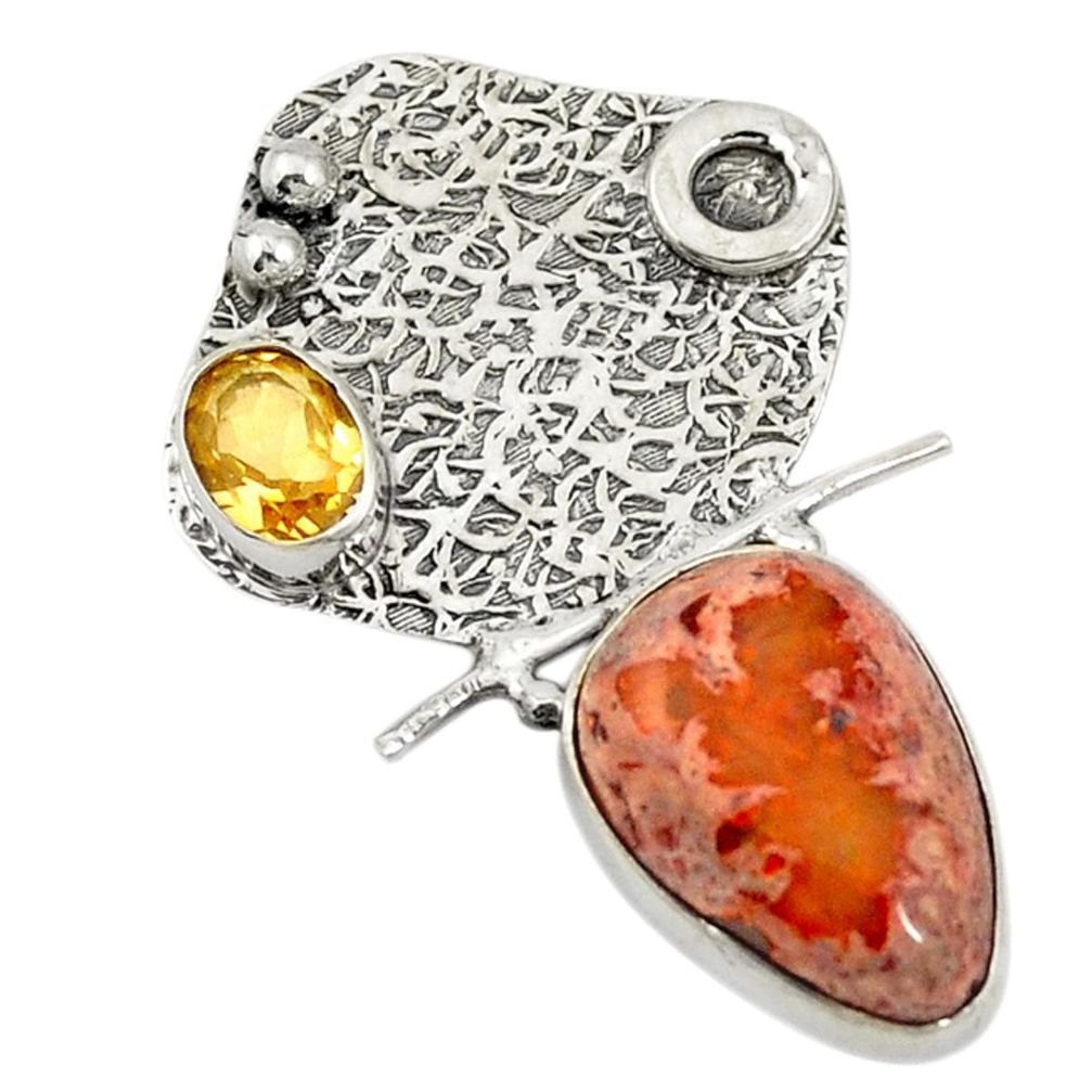 925 silver natural multi color mexican fire opal yellow citrine pendant d19605