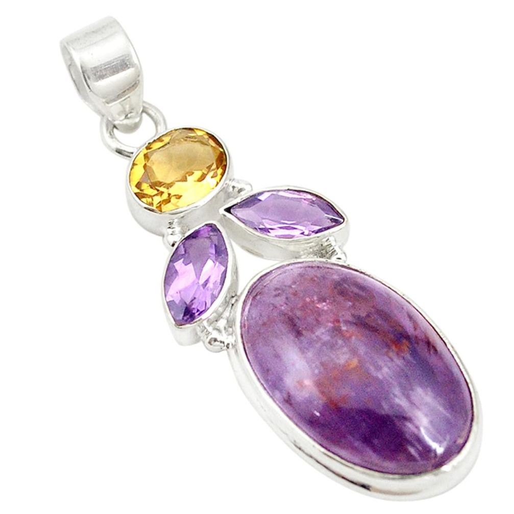 Natural purple cacoxenite super seven (melody stone) 925 silver pendant d19632