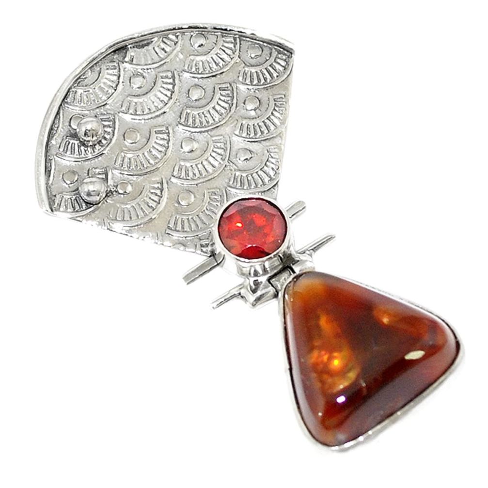 Natural multi color mexican fire agate garnet 925 silver pendant d19653